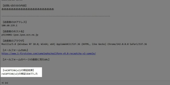 reCAPTCHA(v2)の検証結果の表示